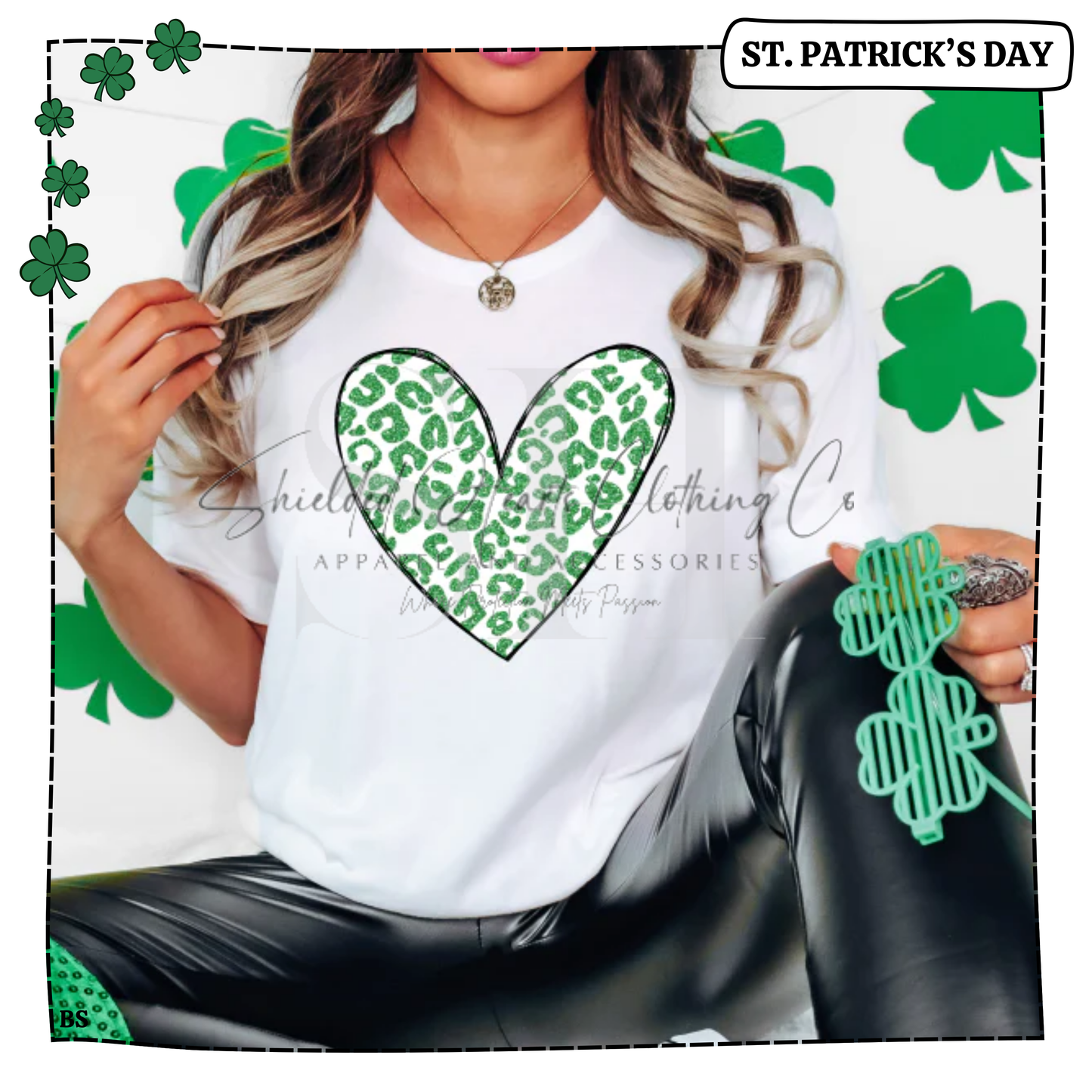 Green Glitter Leopard Heart Shirt