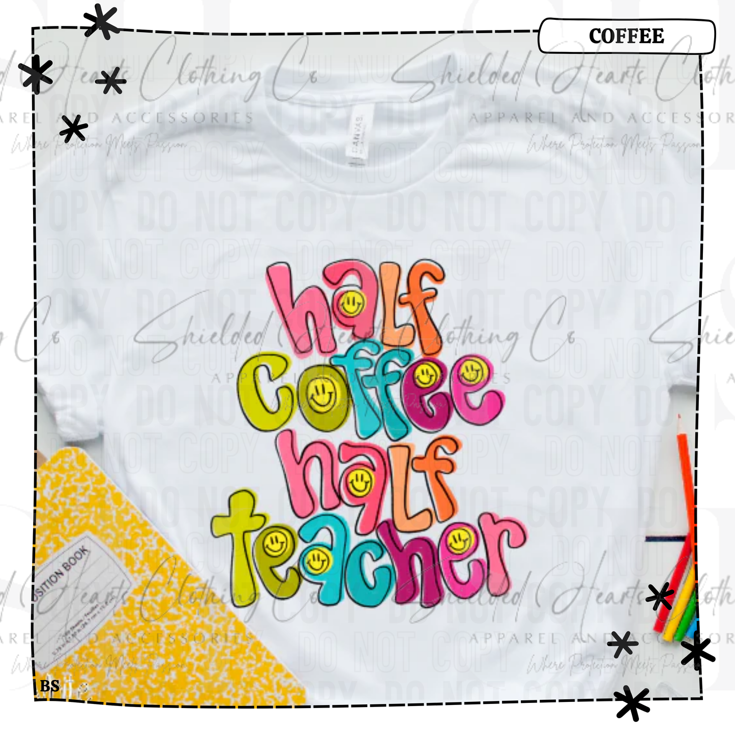 Half Coffee Half Teacher Doodle Shirt