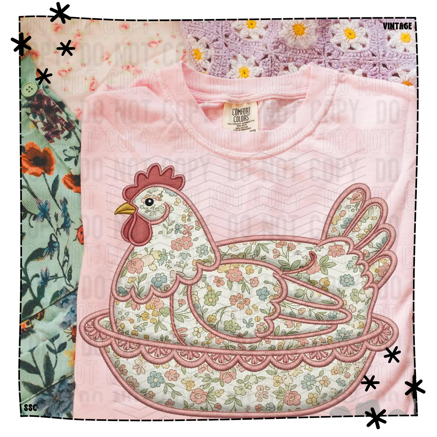 Hen On a Nest Spring Pink Faux Embroidery