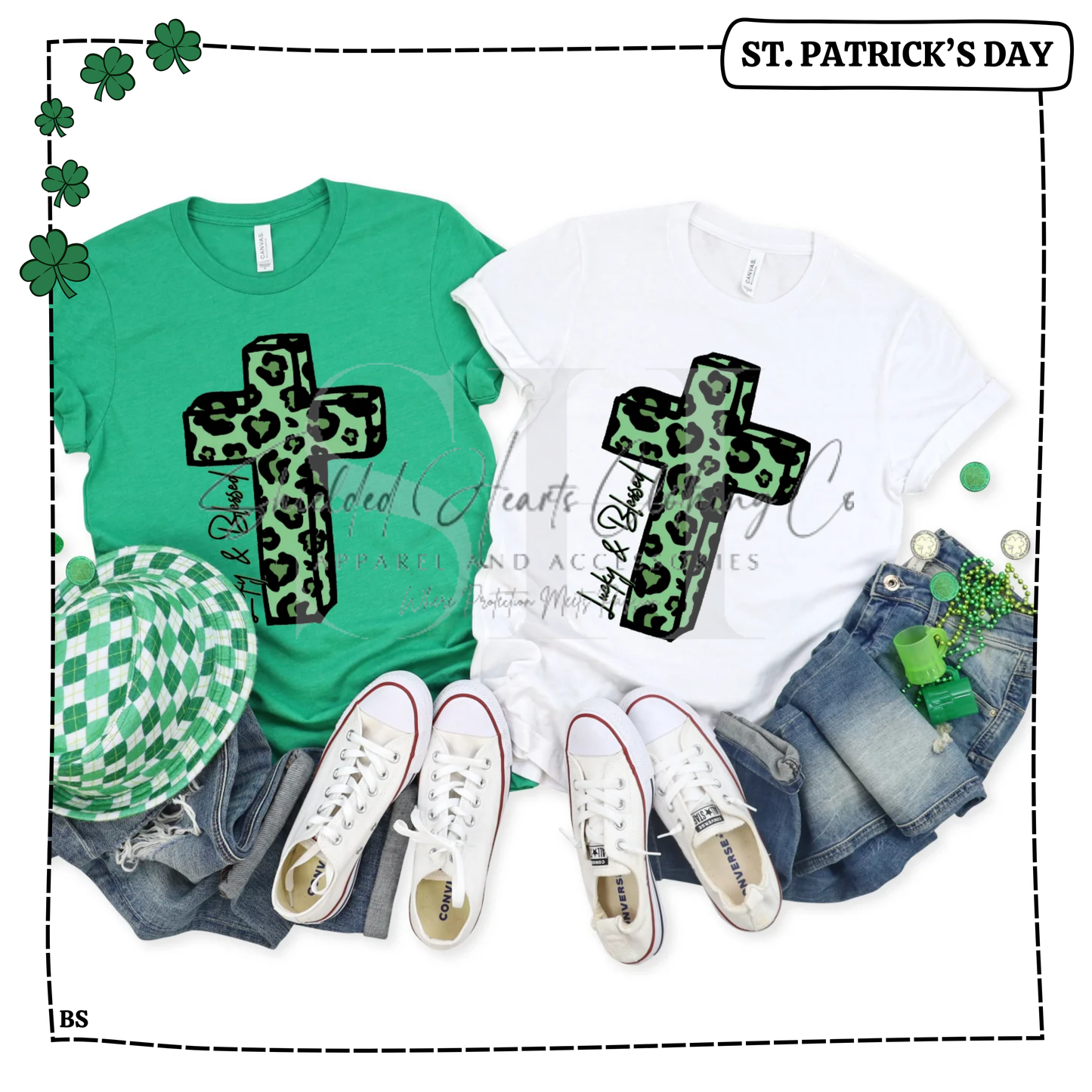 Lucky and Blessed Green Leopard Cross Shirt
