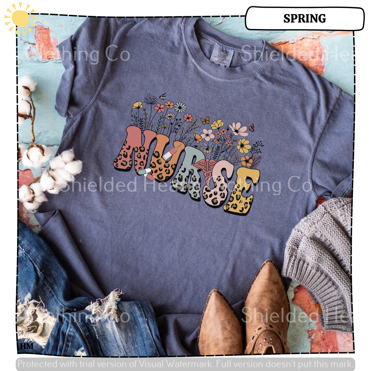 Nurse Cheetah and Wildflowers Shirt