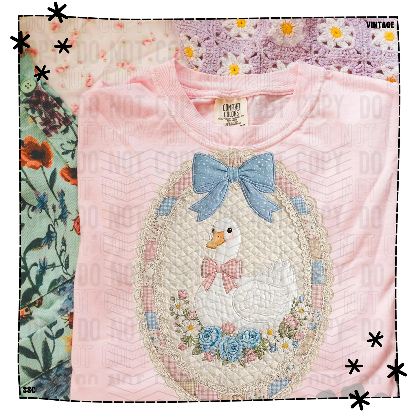 Quilted Patchwork Blue Ribbon Vintage Goose