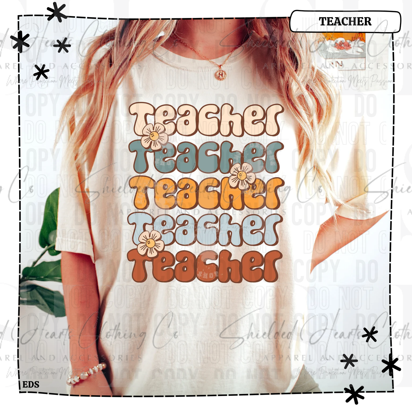 Teacher Stacked Flower Shirt