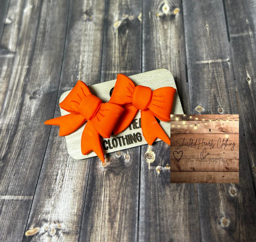 Orange Large Bow Post Earrings