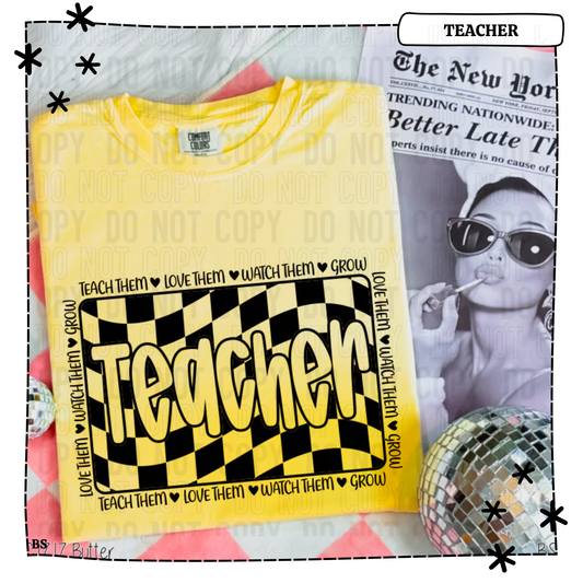 Black Retro Checkered Teacher