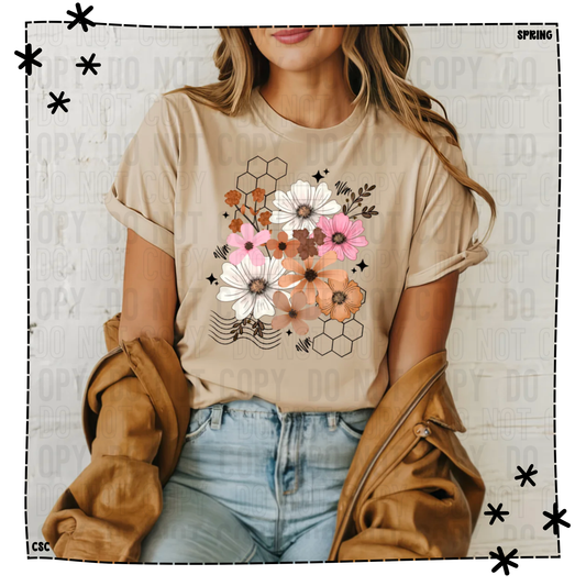 Floral Collage with Wavy Stamp Lines