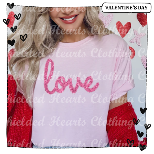 Love Faux Glitter Tinsel Glitter Shirt