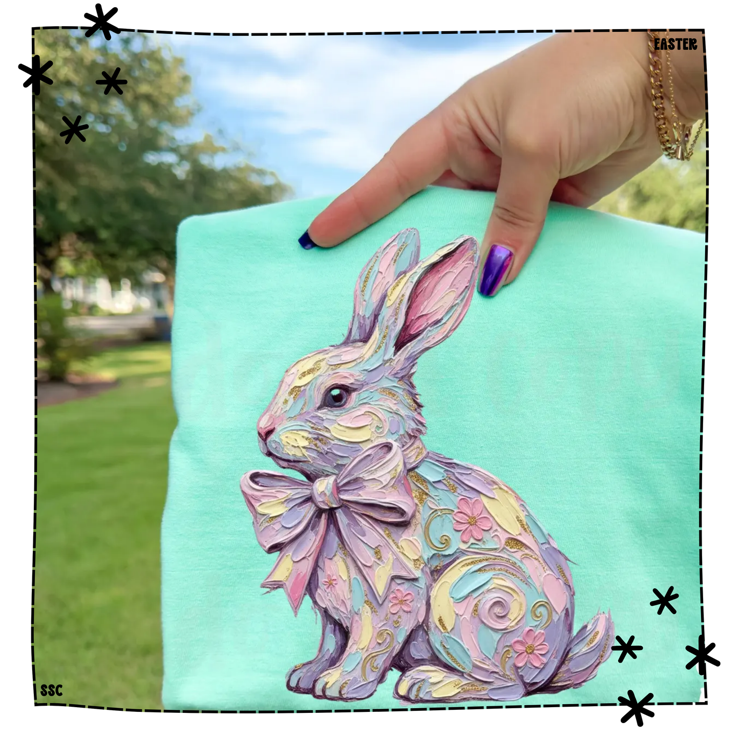 Pastel Easter Bunny Hand Painted Purple