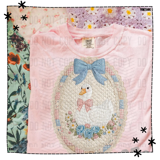 Quilted Patchwork Blue Ribbon Vintage Goose