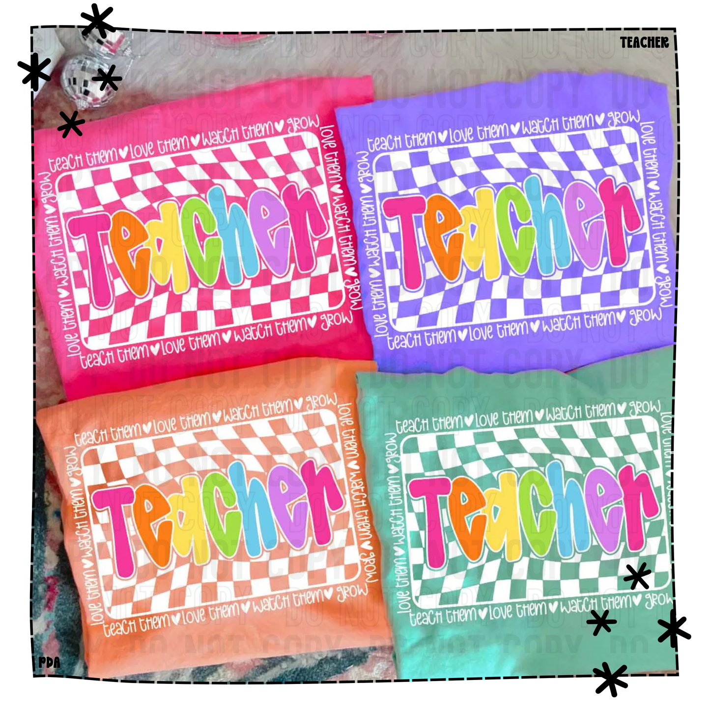 Retro Neon Teacher Distressed