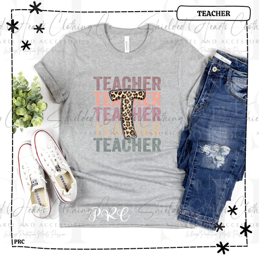 Teacher Stacked Leopard Shirt