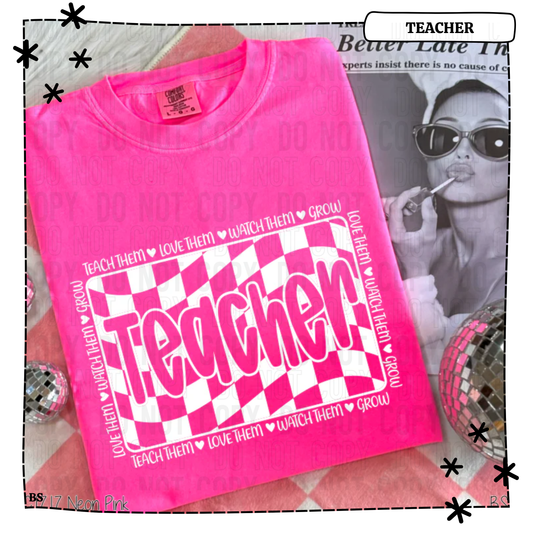 White Retro Checkered Teacher