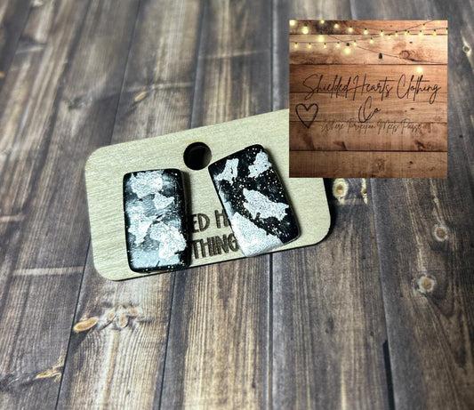 Black and Silver Post Earrings