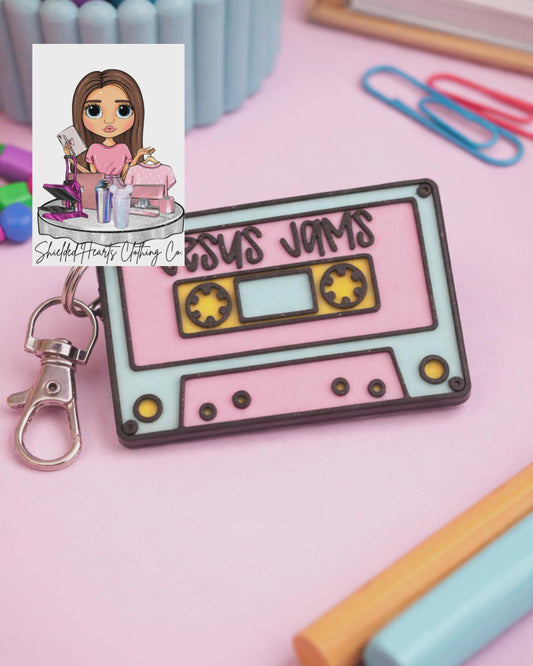 Jesus Jams NFC Cassette Keychain | Tap to Open Playlist Keychain | Faith-Based Music NFC Keychain | Christian Gift Idea