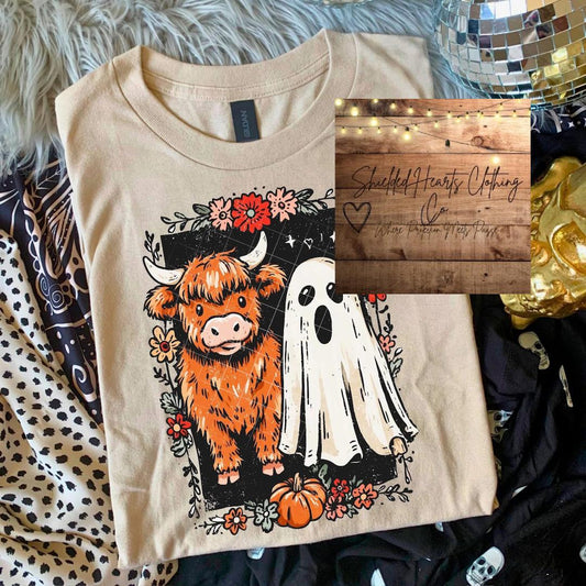 Floral Highland Cow and Ghost Shirt