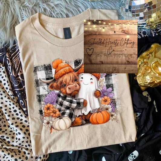 Gingham Highland Cow and Ghost Shirt