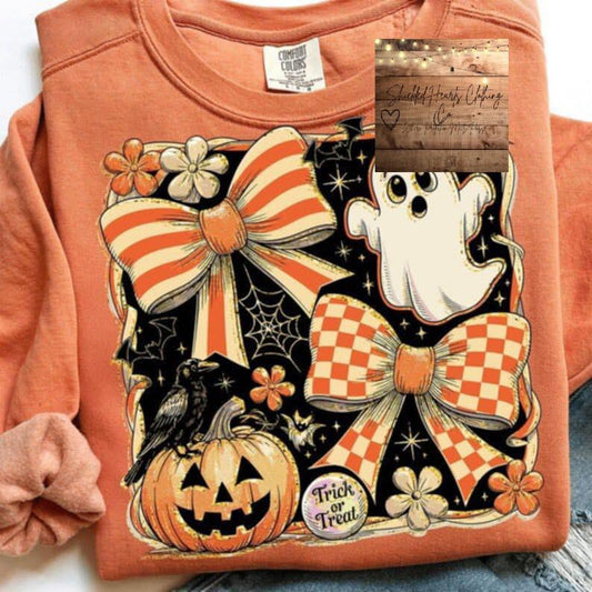 Ghost and Pumpkin Orange Bows Shirt